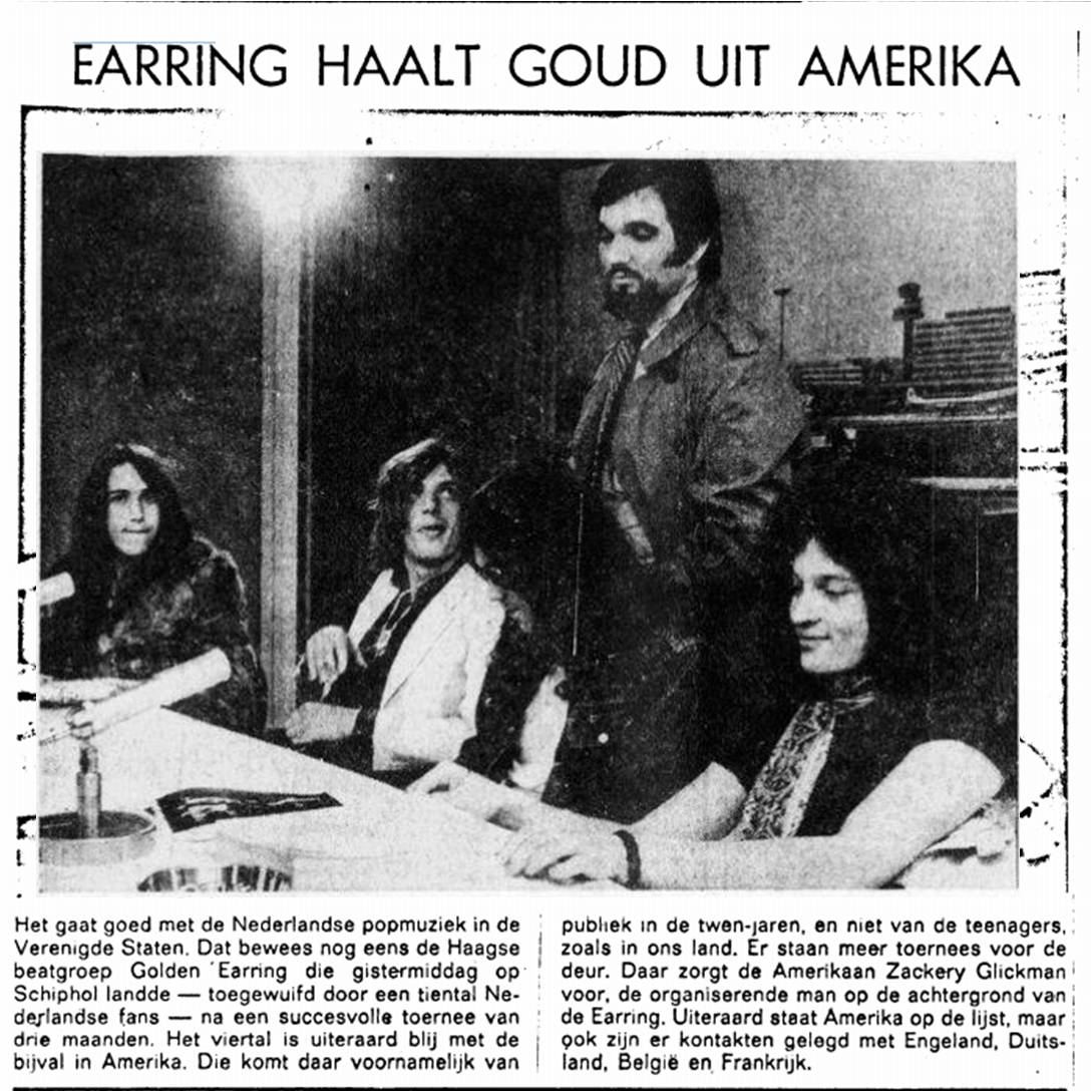 De Tijd newspaper article Earring haalt goud uit Amerika March 20 1970